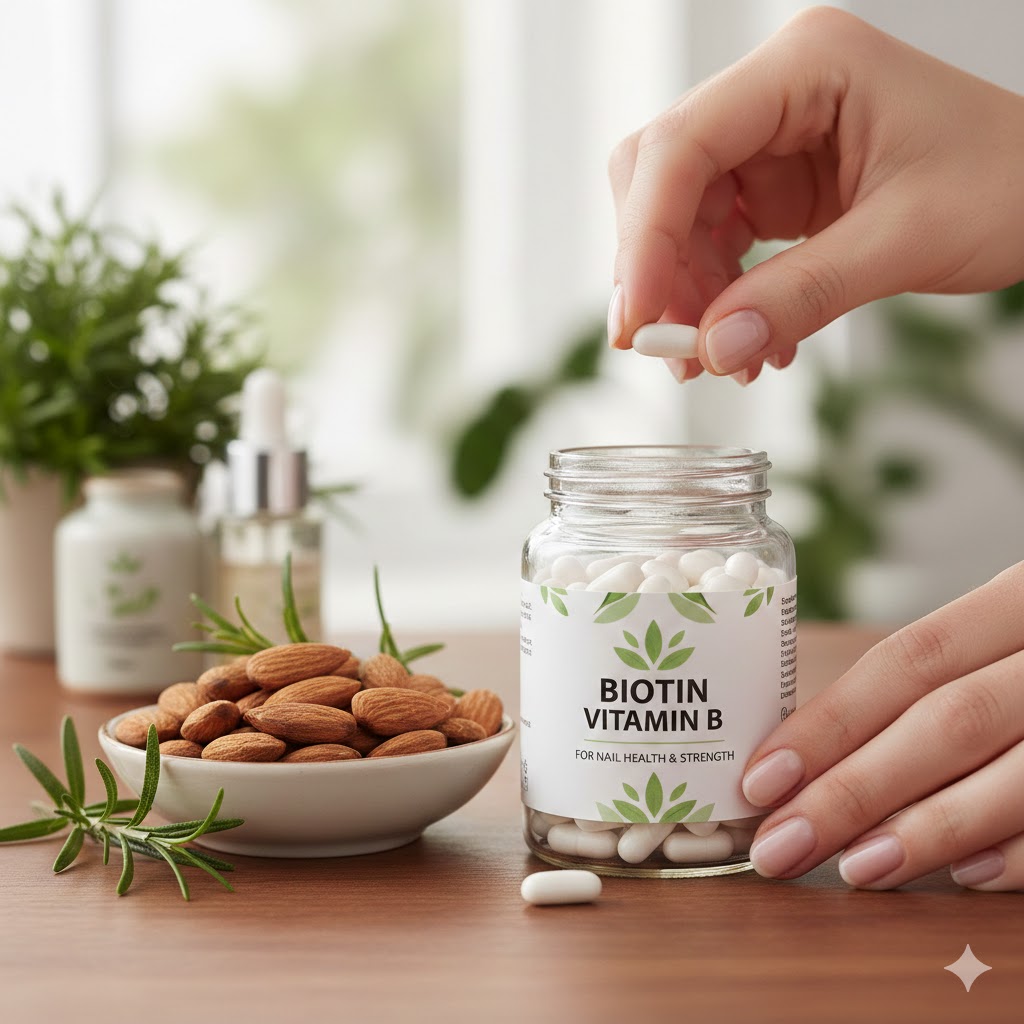 Biotin vitamin B supplement for nail health and strength